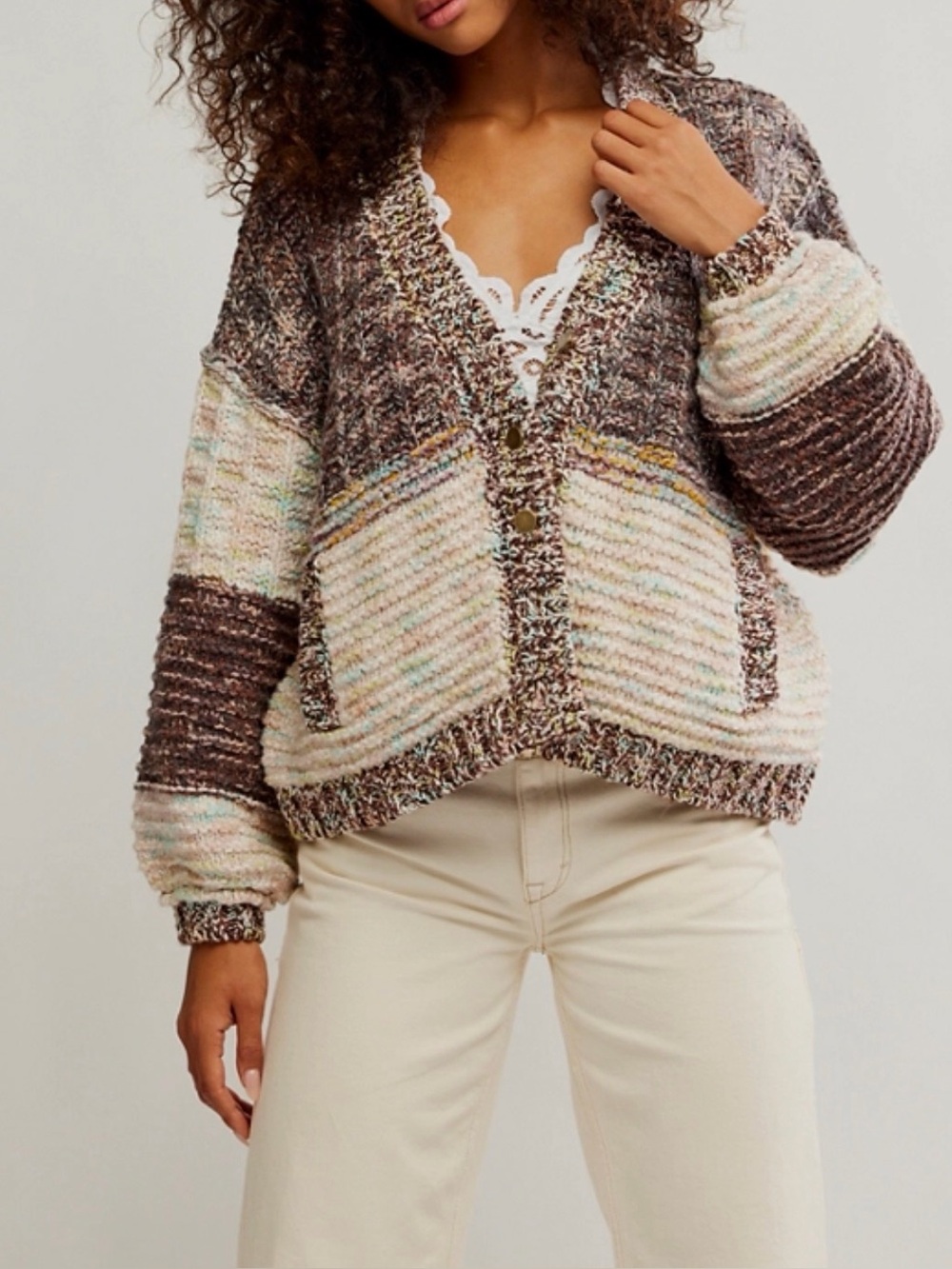 Free People Isabella Colorblock Cardigan Moonbeam Combo XS NWT $198